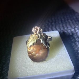 14k yellow gold fire agate ring
